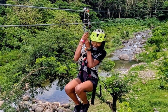 ATV Zipline Nature Walk Swing over Wishing River Kingston Jamaica - Ziplining Above the Trees and River