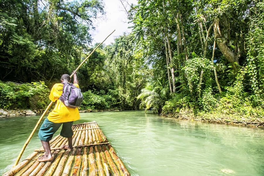 Martha Brae River Rafting Private trip - Boarding the 30-foot bamboo raft